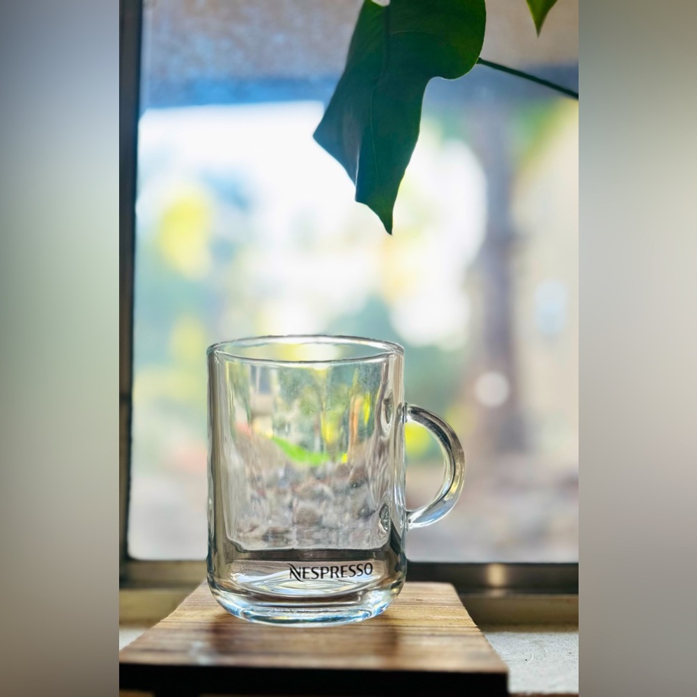 NESPRESSO Clear Glass 12 Oz Coffee Mug Designed by Konstantin